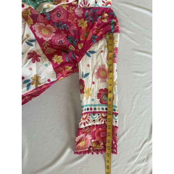 John Mark Floral Boho Button Blouse Womens Size Large Pink Blue Bright Colorful - Picture 8 of 8
